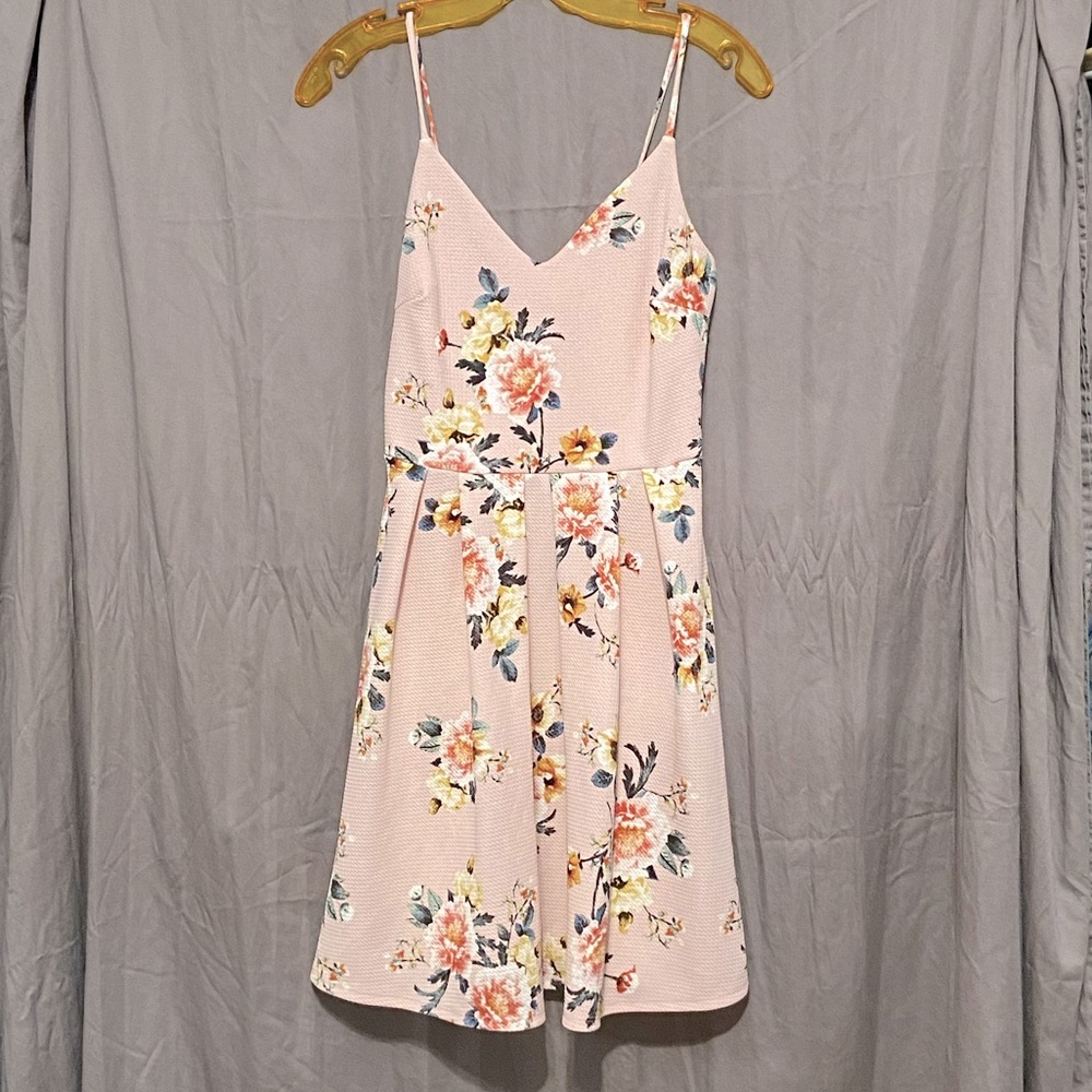 Pink Floral Pleated Dress